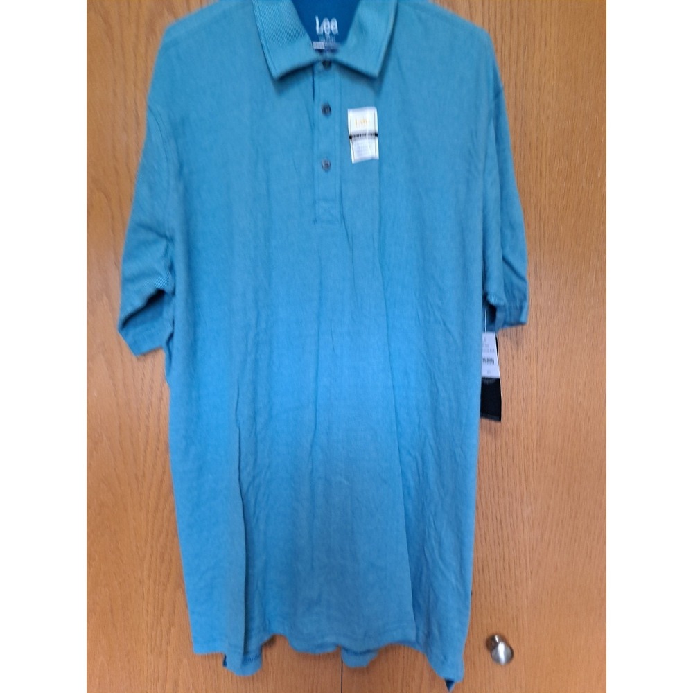 Lee Men's Gentle Soft Cotton Blue Short Sleeve Polo Shirt XLT NWT